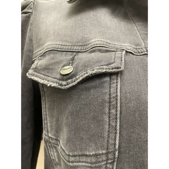 Retrofete Ada Black Denim Jacket Medium Puff Sleeve Distressed Acid Wash Crop - Picture 11 of 16